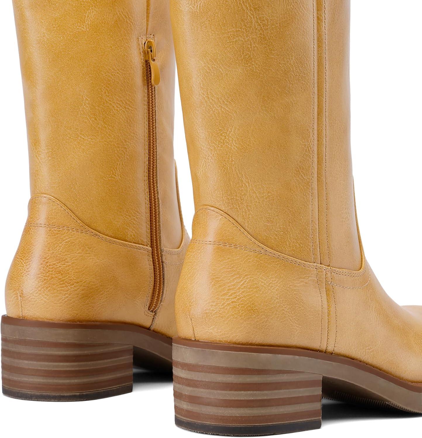 imageDREAM PAIRS Womens Square Toe Platform Chunky Block Heel Knee High Riding BootsYellow