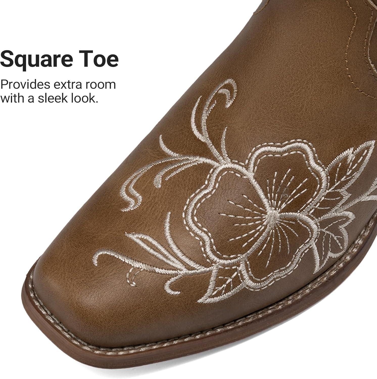 imageDREAM PAIRS Womens Western Cowboy Boots Square Toe Embroidered Mid Calf Boots Western Chunky Low Heel for Country Music Festivals Theme Party and ConcertTan