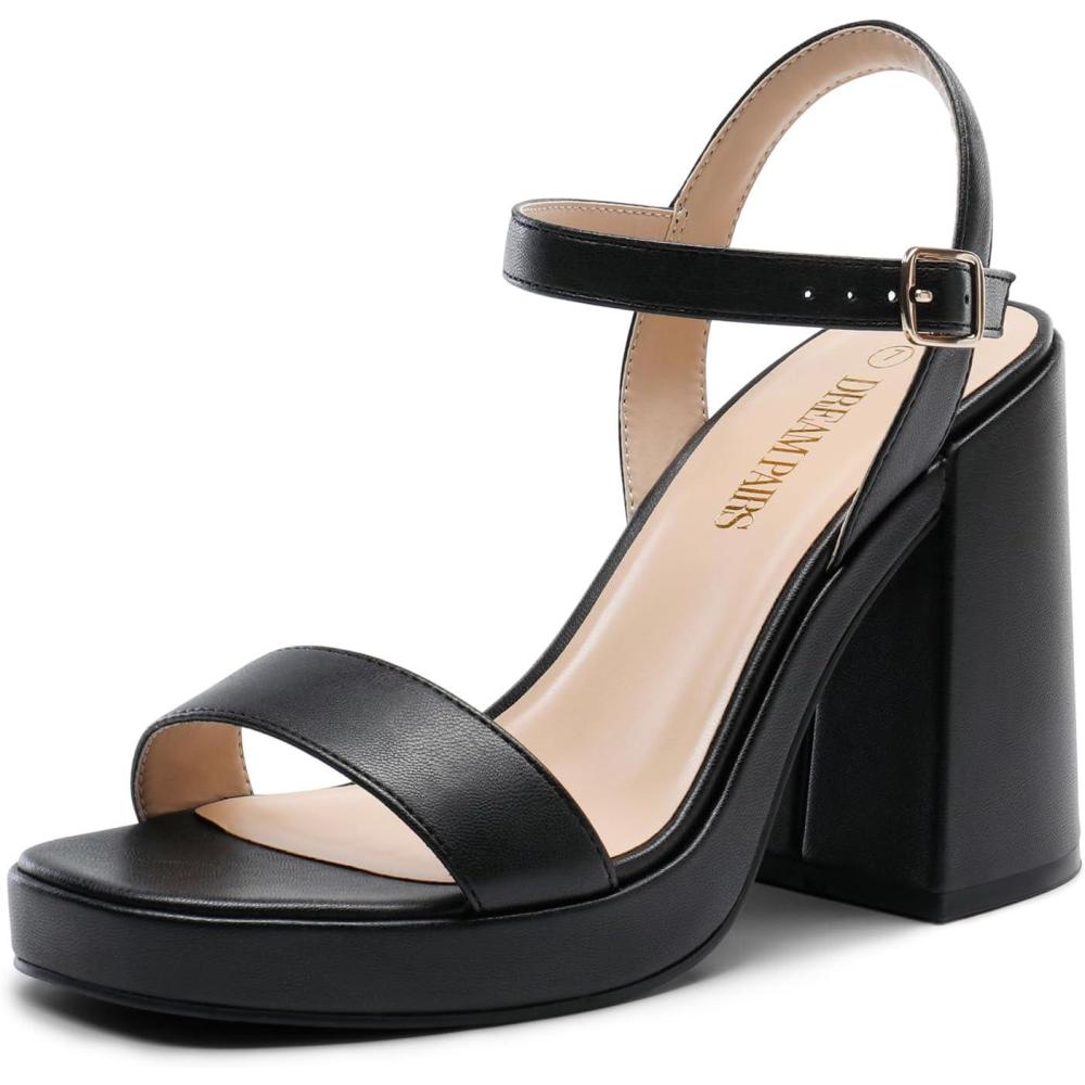 imageDREAM PAIRS Heels for Women Block Chunky Platform High Heels Open Toe Fashion Wedding Party Evening Prom Dance Ankle Strap Dress Pump Sandals ShoesBlack