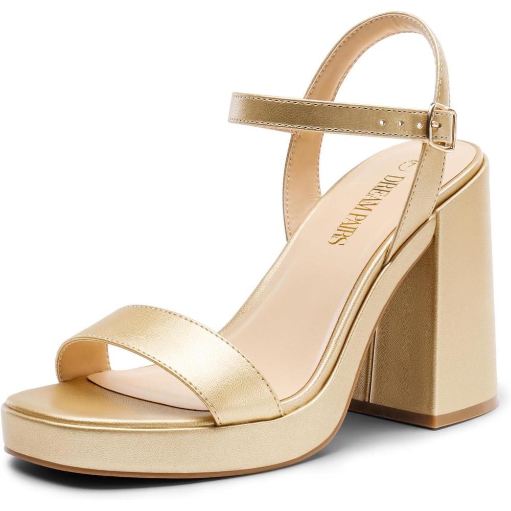 imageDREAM PAIRS Heels for Women Block Chunky Platform High Heels Open Toe Fashion Wedding Party Evening Prom Dance Ankle Strap Dress Pump Sandals ShoesGold