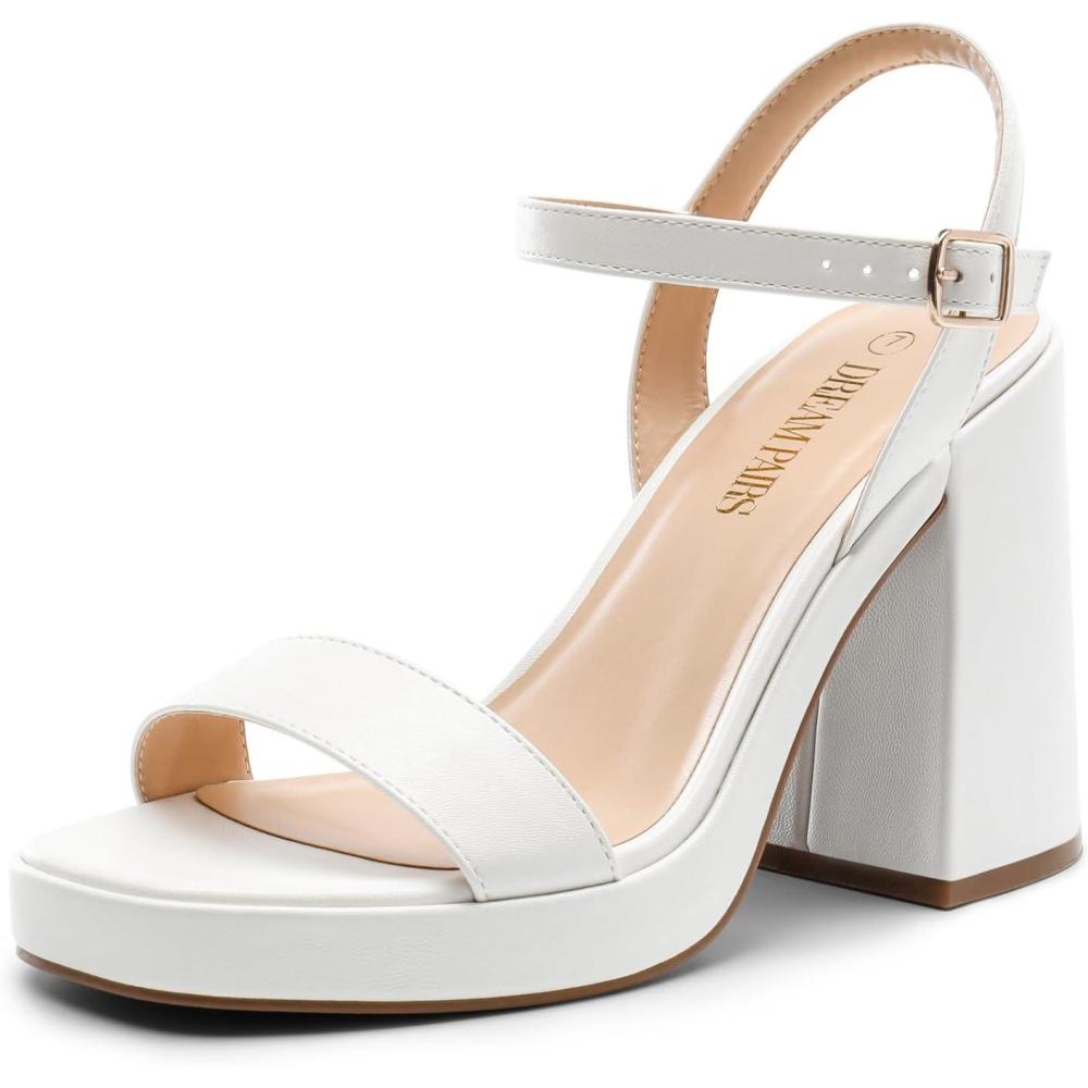 imageDREAM PAIRS Heels for Women Block Chunky Platform High Heels Open Toe Fashion Wedding Party Evening Prom Dance Ankle Strap Dress Pump Sandals ShoesWhite