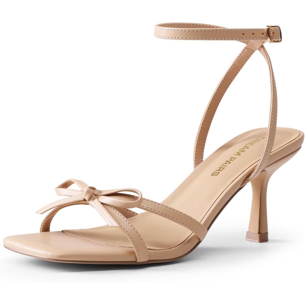 imageDREAM PAIRS Womens Bow Heels Kitten Heels for Women Square Toe Strappy Heeled Sandals Elegant Wedding amp Bridal Bownots Sandals for Formal amp Special OccasionsNude