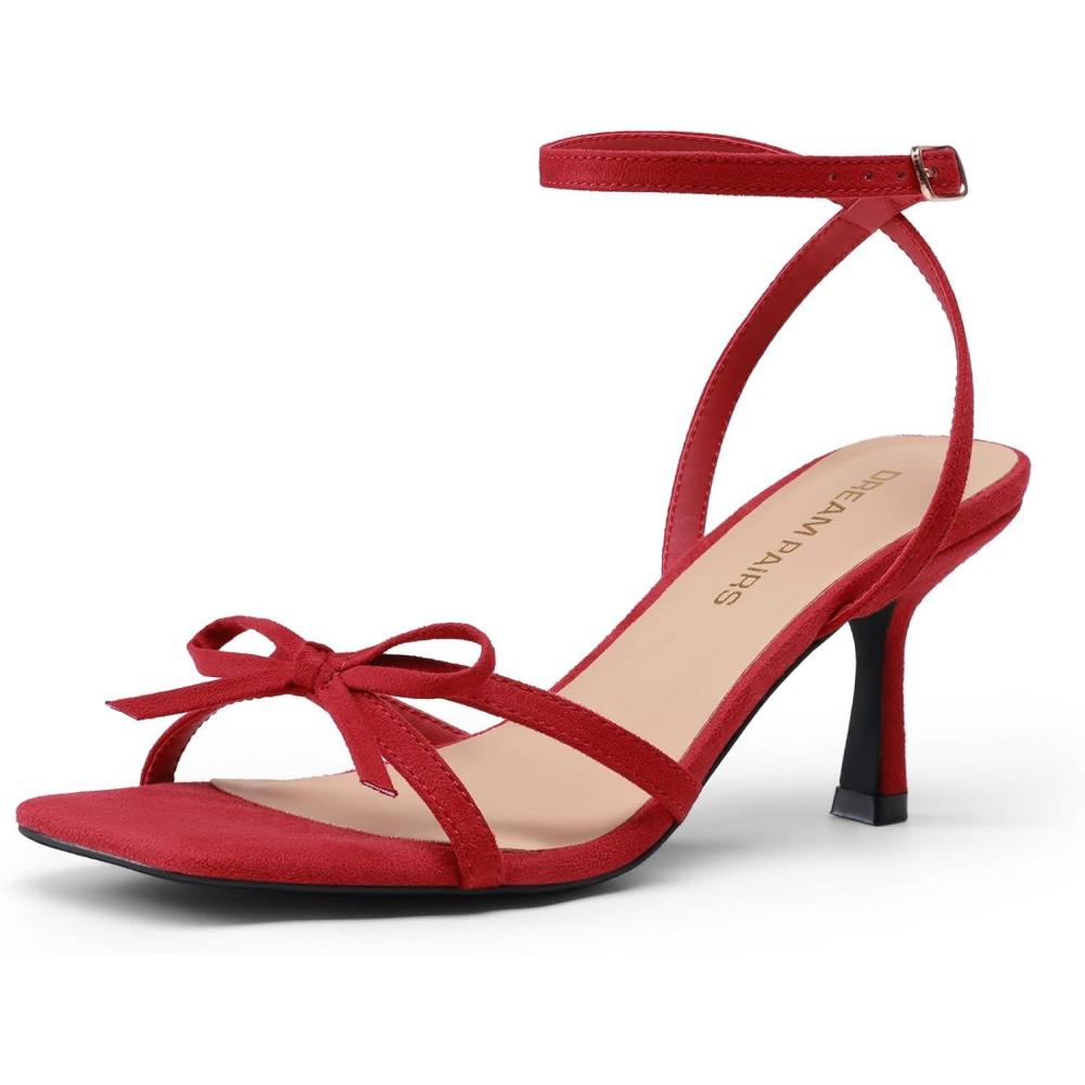 imageDREAM PAIRS Womens Bow Heels Kitten Heels for Women Square Toe Strappy Heeled Sandals Elegant Wedding amp Bridal Bownots Sandals for Formal amp Special OccasionsRed