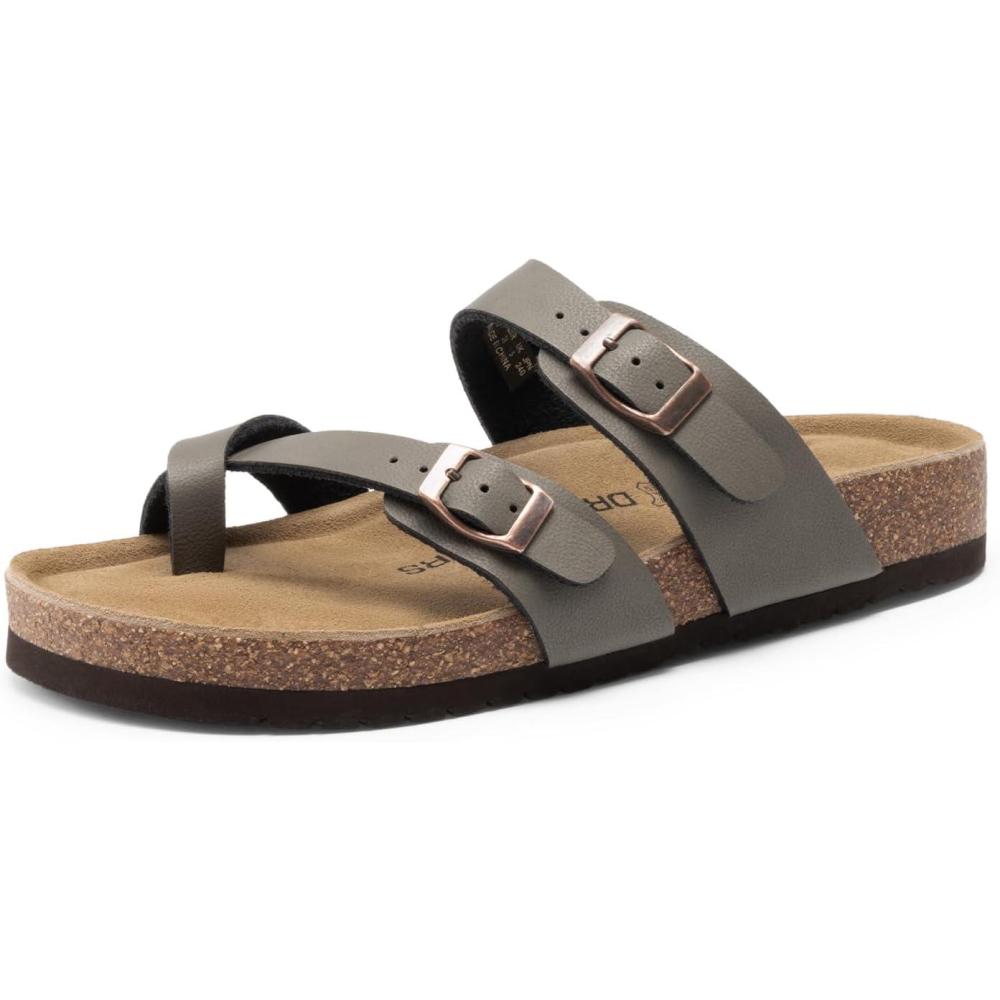 imageDREAM PAIRS Womens Comfortable Cork Sandals Suede Leather Insole Slides Arch Support Walking SandalsMocha