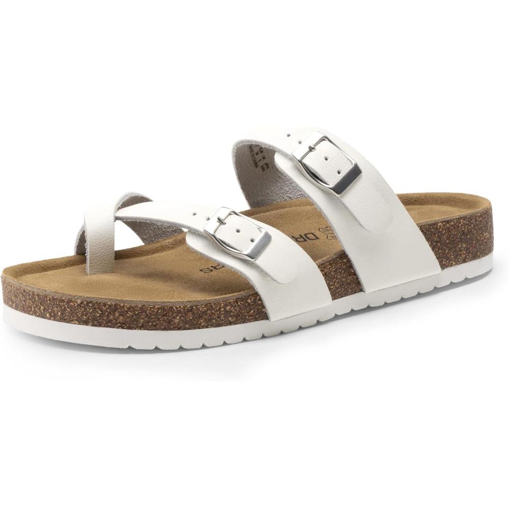 imageDREAM PAIRS Womens Comfortable Cork Sandals Suede Leather Insole Slides Arch Support Walking SandalsWhite