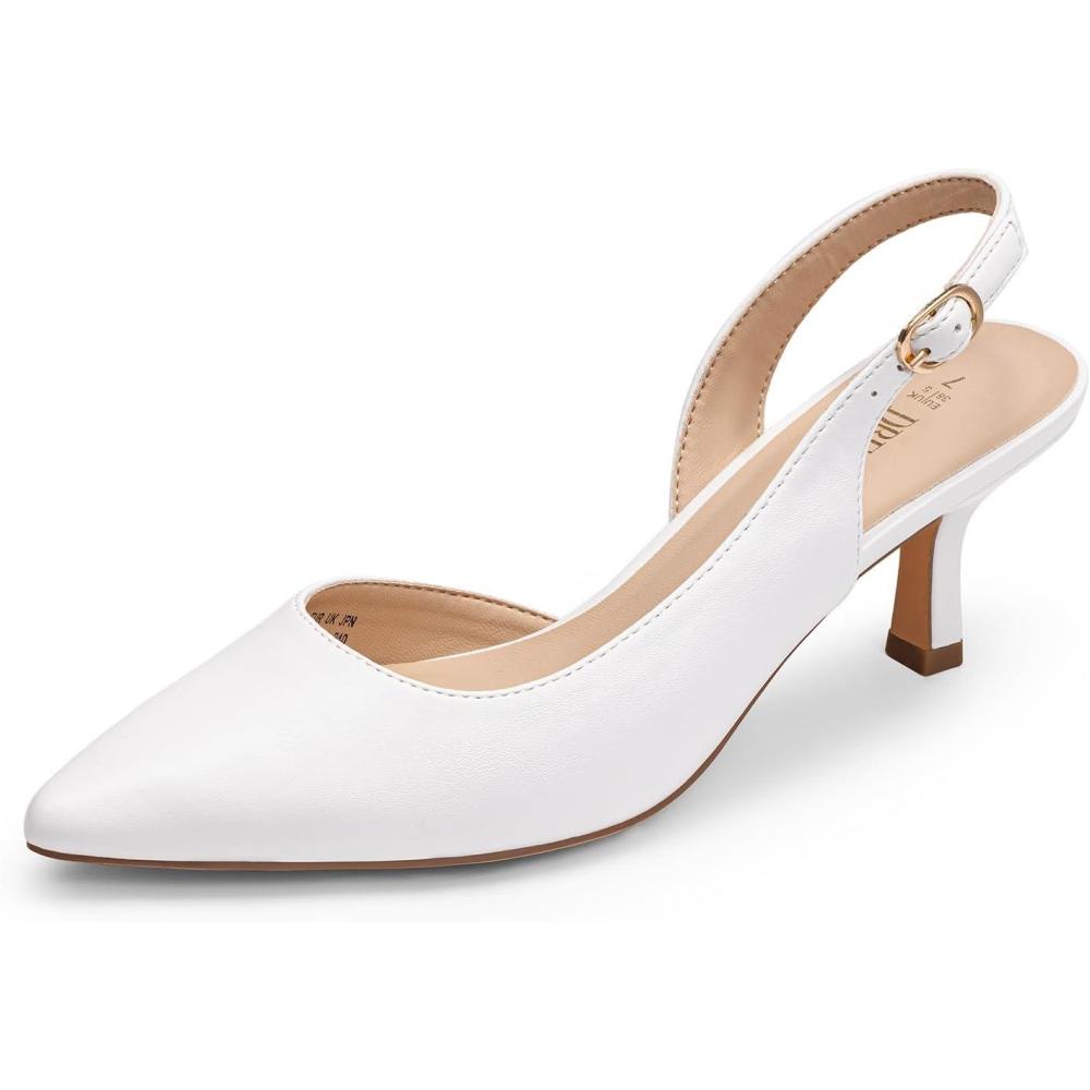 imageDREAM PAIRS Womens Kitten Heels Slingback Closed Pointed Toe Low Pumps Shoes Women Party Wedding Sexy Casual Dress ShoesWhite