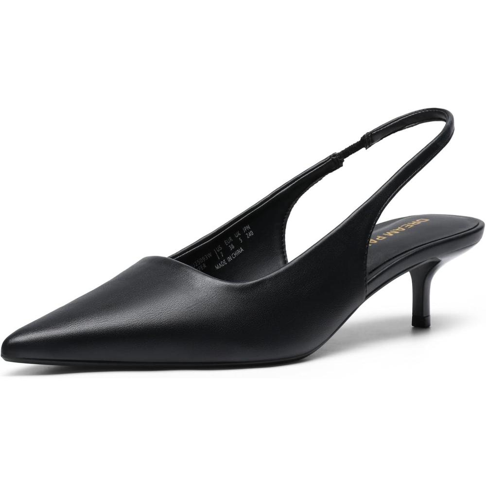 imageDREAM PAIRS Womens Kitten Heels Slingback Low Closed Toe Comfortable Pumps Pointed Toe Wedding Party Elegant Dress ShoesBlackpu