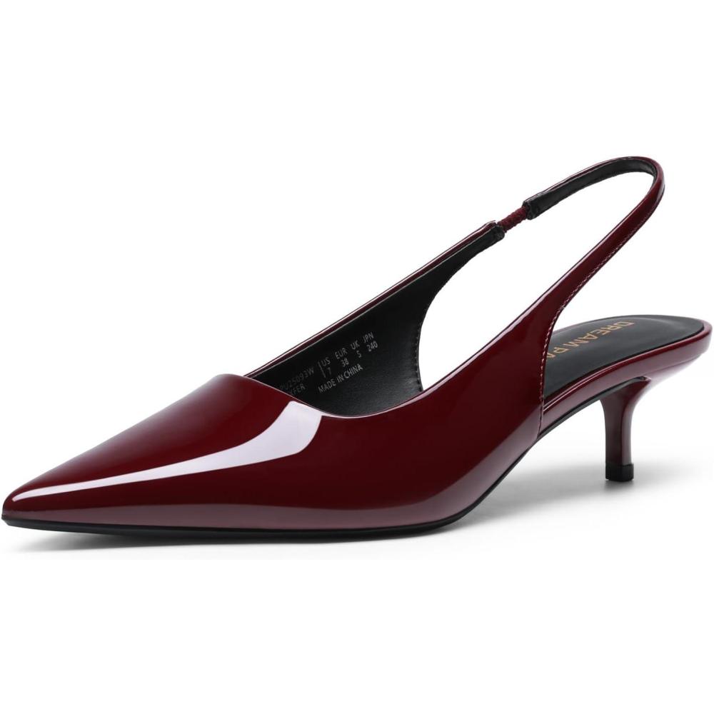 imageDREAM PAIRS Womens Kitten Heels Slingback Low Closed Toe Comfortable Pumps Pointed Toe Wedding Party Elegant Dress ShoesBurgundy