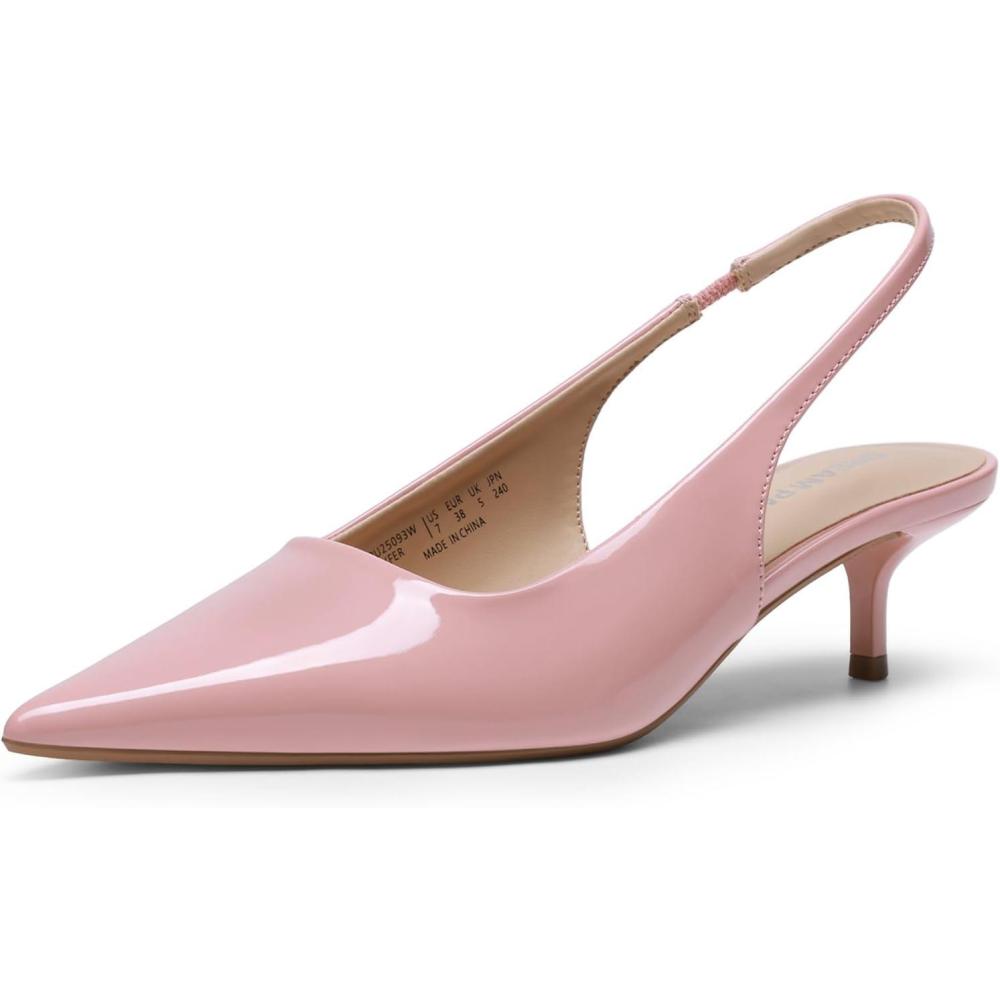 imageDREAM PAIRS Womens Kitten Heels Slingback Low Closed Toe Comfortable Pumps Pointed Toe Wedding Party Elegant Dress ShoesPink