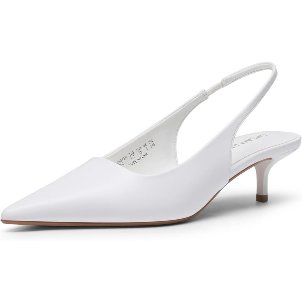 imageDREAM PAIRS Womens Kitten Heels Slingback Low Closed Toe Comfortable Pumps Pointed Toe Wedding Party Elegant Dress ShoesWhite