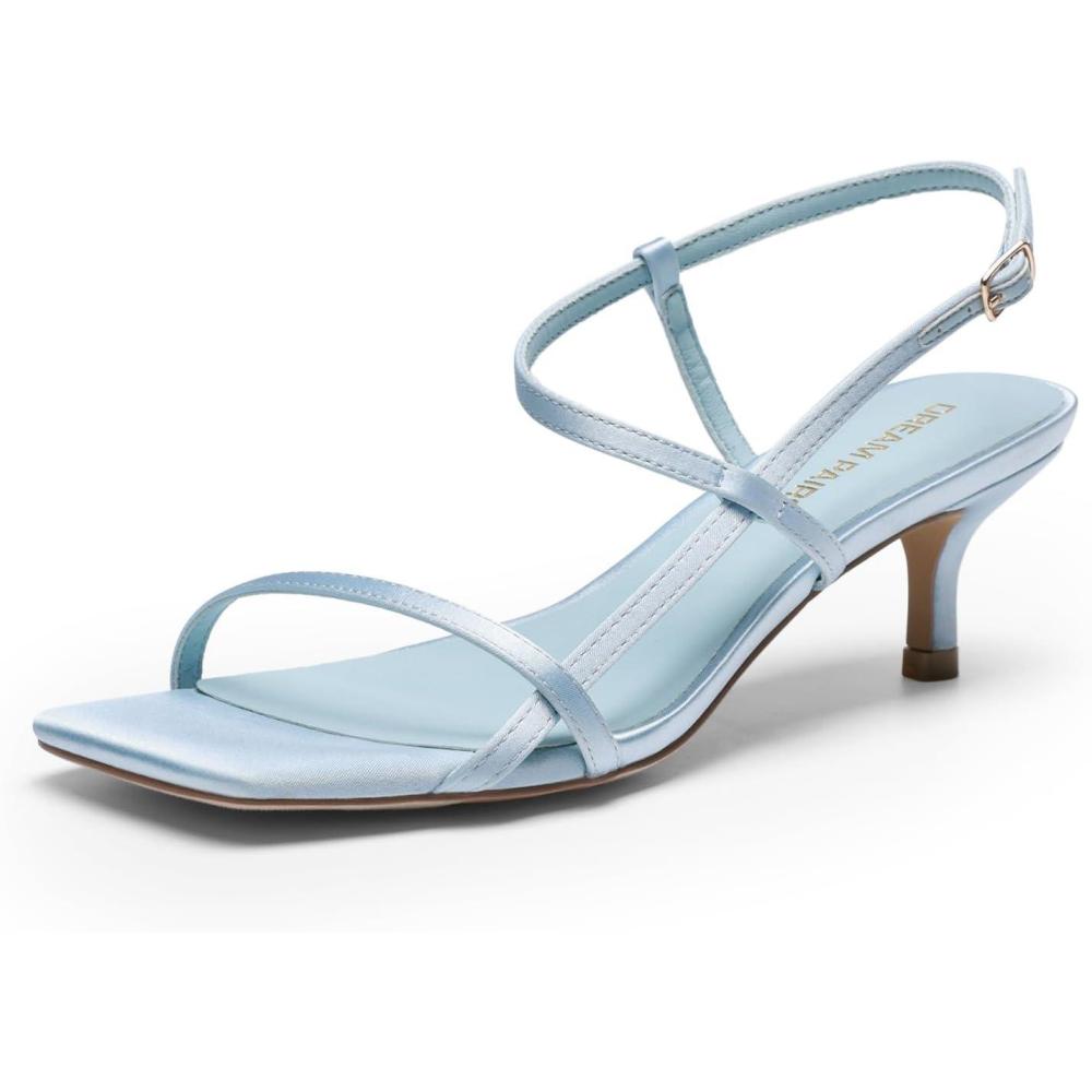 imageDREAM PAIRS Womens Low Kitten Heels Square Open Toe Ankle Strap Party Wedding Dressy Sandals ShoesBlue