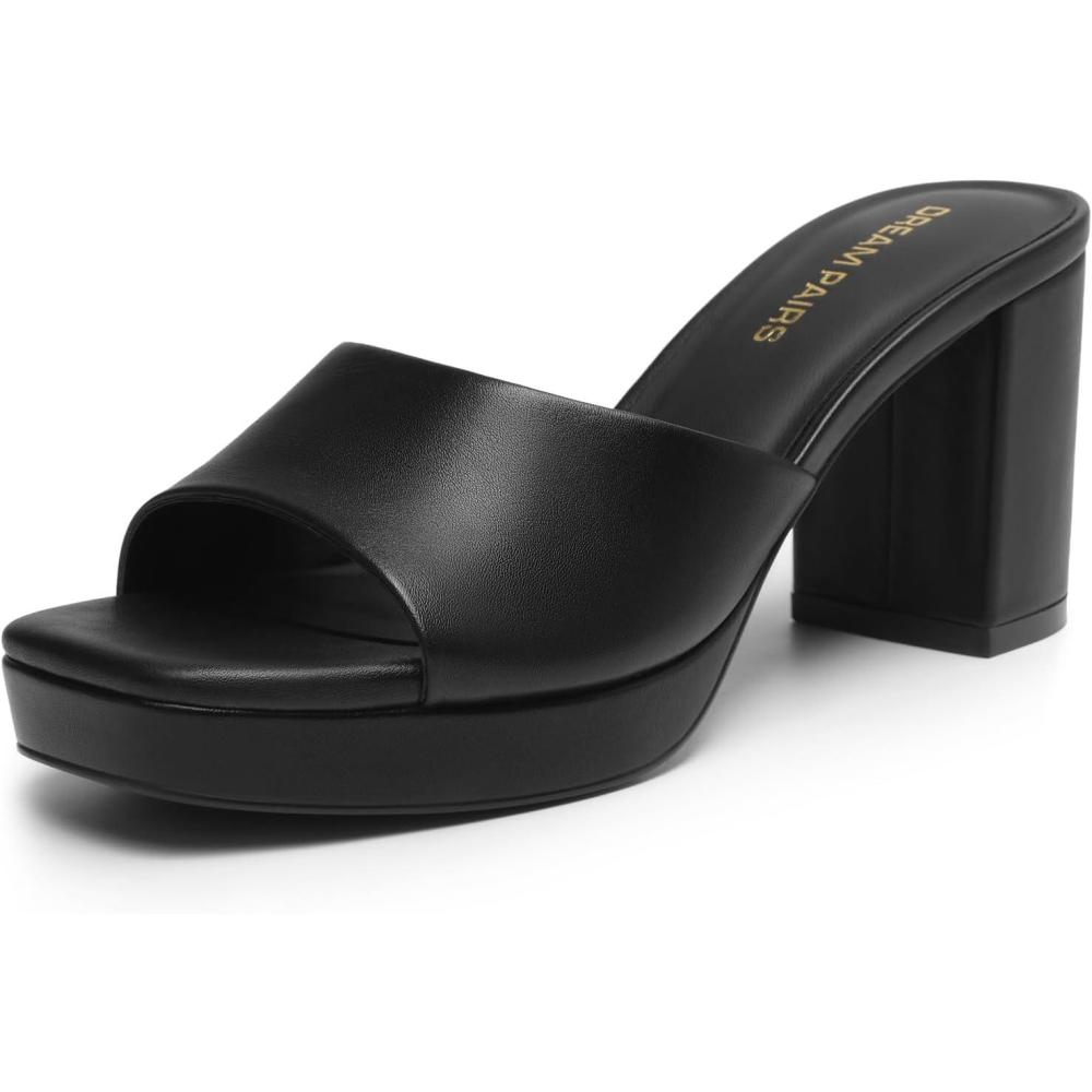 imageDREAM PAIRS Womens Platform Block Heel Mule Sandals Square Toe Ankle Strap Slip On Comfortable Heeled Sandals for Party Wedding ShoesBlack