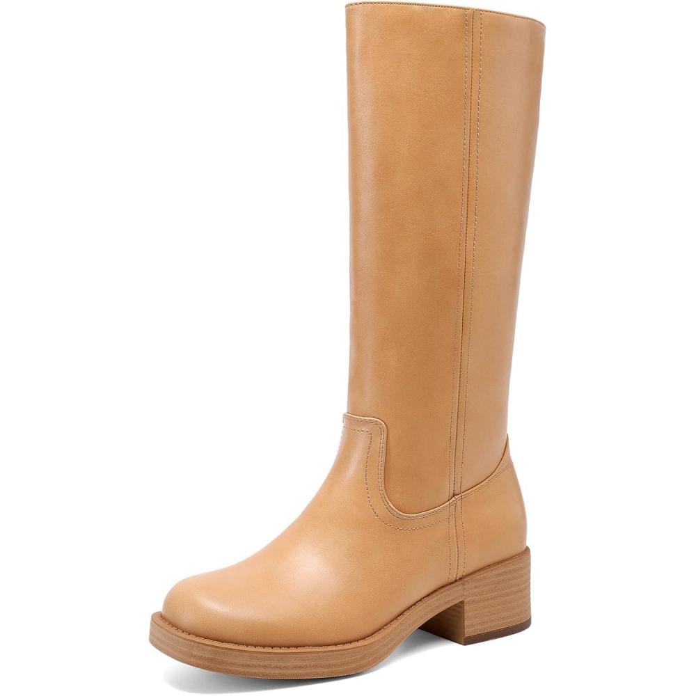 imageDREAM PAIRS Womens Square Toe Platform Chunky Block Heel Knee High Riding BootsAll Yellow