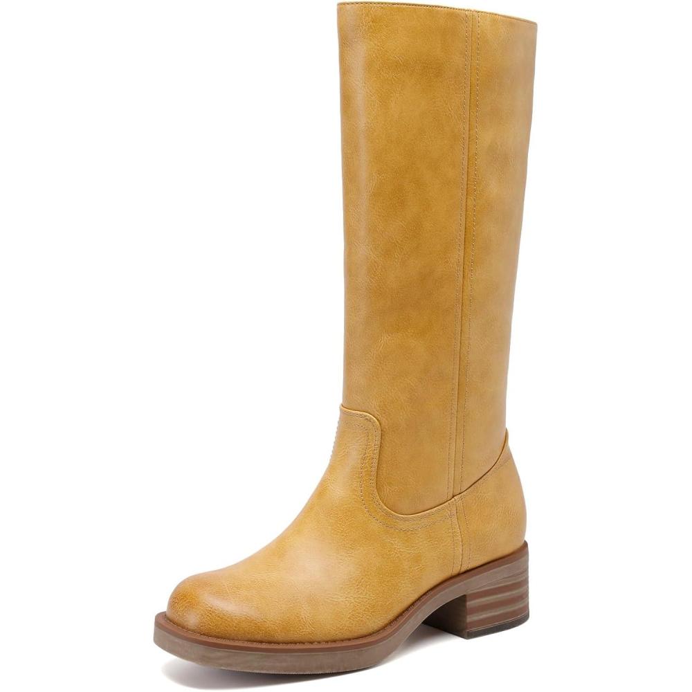 imageDREAM PAIRS Womens Square Toe Platform Chunky Block Heel Knee High Riding BootsYellow