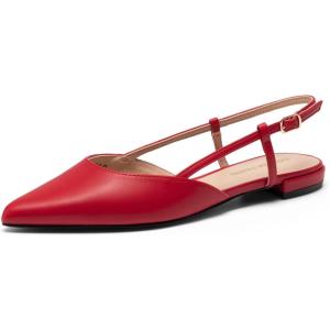 DREAM PAIRS Slingback Flats for Women, Pointed-Toe Elegant Women’s Ballet Flats with Buckle Strap, Classic Low Heel Dress Shoes for Casual Work Office Party(Red)