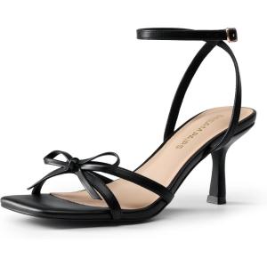 DREAM PAIRS Women’s Bow Heels -Kitten Heels for Women, Square Toe Strappy Heeled Sandals, Elegant Wedding & Bridal Bownots Sandals for Formal & Special Occasions(Black)