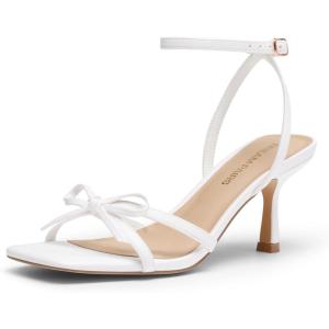 DREAM PAIRS Women’s Bow Heels -Kitten Heels for Women, Square Toe Strappy Heeled Sandals, Elegant Wedding & Bridal Bownots Sandals for Formal & Special Occasions(White)