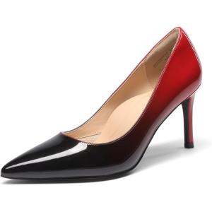 DREAM PAIRS Women’s High Heels Pump Closed Pointed Toe Slip On Stiletto Dress Shoes Fashion Wedding Bridal Work Office Comfortable Pumps Shoes(Black/Red)