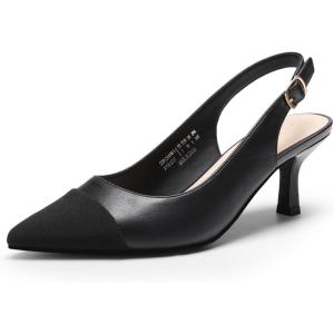 DREAM PAIRS Women’s Kitten Heels Slingback Closed Pointed Toe Low Pumps Shoes Women Party Wedding Sexy Casual Dress Shoes(All Black)