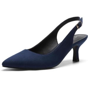 DREAM PAIRS Women’s Kitten Heels Slingback Closed Pointed Toe Low Pumps Shoes Women Party Wedding Sexy Casual Dress Shoes(Navy-suede-1)