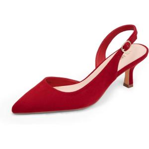 DREAM PAIRS Women’s Kitten Heels Slingback Closed Pointed Toe Low Pumps Shoes Women Party Wedding Sexy Casual Dress Shoes(Red-suede)