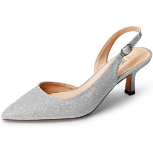 DREAM PAIRS Women’s Kitten Heels Slingback Closed Pointed Toe Low Pumps Shoes Women Party Wedding Sexy Casual Dress Shoes(Silver-glitter)