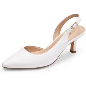 DREAM PAIRS Women’s Kitten Heels Slingback Closed Pointed Toe Low Pumps Shoes Women Party Wedding Sexy Casual Dress Shoes(White)