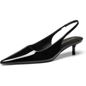 DREAM PAIRS Women’s Kitten Heels Slingback Low Closed Toe Comfortable Pumps Pointed Toe Wedding Party Elegant Dress Shoes(Black-pat)