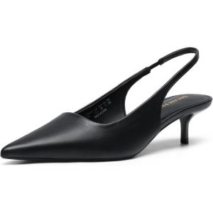 DREAM PAIRS Women’s Kitten Heels Slingback Low Closed Toe Comfortable Pumps Pointed Toe Wedding Party Elegant Dress Shoes(Black-pu)
