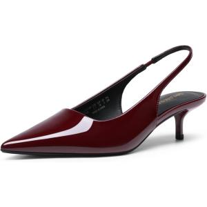 DREAM PAIRS Women’s Kitten Heels Slingback Low Closed Toe Comfortable Pumps Pointed Toe Wedding Party Elegant Dress Shoes(Burgundy)