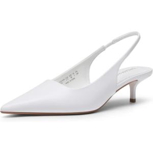DREAM PAIRS Women’s Kitten Heels Slingback Low Closed Toe Comfortable Pumps Pointed Toe Wedding Party Elegant Dress Shoes(White)