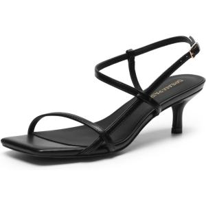 DREAM PAIRS Women’s Low Kitten Heels Square Open Toe Ankle Strap Party Wedding Dressy Sandals Shoes(Black)