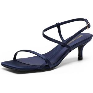 DREAM PAIRS Women’s Low Kitten Heels Square Open Toe Ankle Strap Party Wedding Dressy Sandals Shoes(Navy)