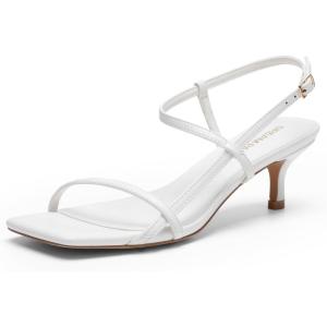 DREAM PAIRS Women’s Low Kitten Heels Square Open Toe Ankle Strap Party Wedding Dressy Sandals Shoes(White)