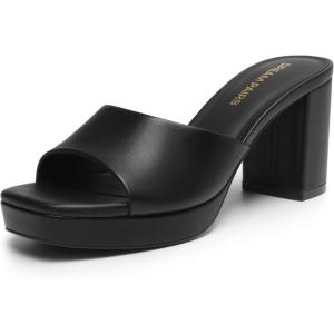 DREAM PAIRS Women’s Platform Block Heel Mule Sandals, Square Toe Ankle Strap Slip On Comfortable Heeled Sandals for Party Wedding Shoes(Black)