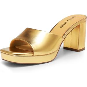 DREAM PAIRS Women’s Platform Block Heel Mule Sandals, Square Toe Ankle Strap Slip On Comfortable Heeled Sandals for Party Wedding Shoes(Gold)