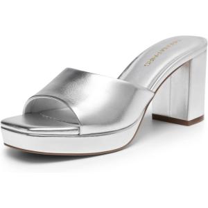 DREAM PAIRS Women’s Platform Block Heel Mule Sandals, Square Toe Ankle Strap Slip On Comfortable Heeled Sandals for Party Wedding Shoes(Silver)