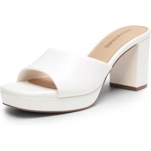 DREAM PAIRS Women’s Platform Block Heel Mule Sandals, Square Toe Ankle Strap Slip On Comfortable Heeled Sandals for Party Wedding Shoes(White)