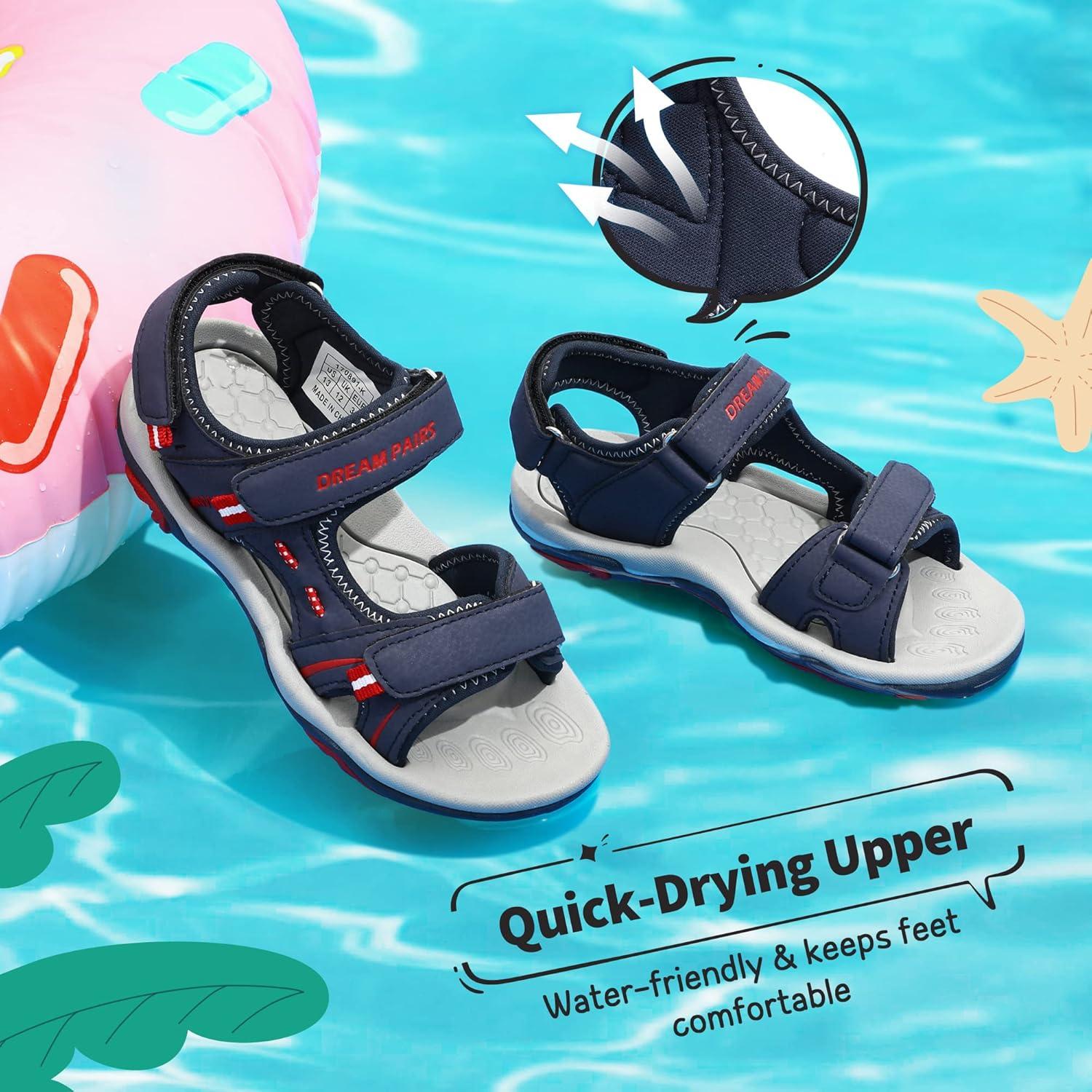 imageDREAM PAIRS Boys Girls Sandals Kids Athletic Summer Sports Water Shoes for ToddlerLittle KidBig KidNavyRed