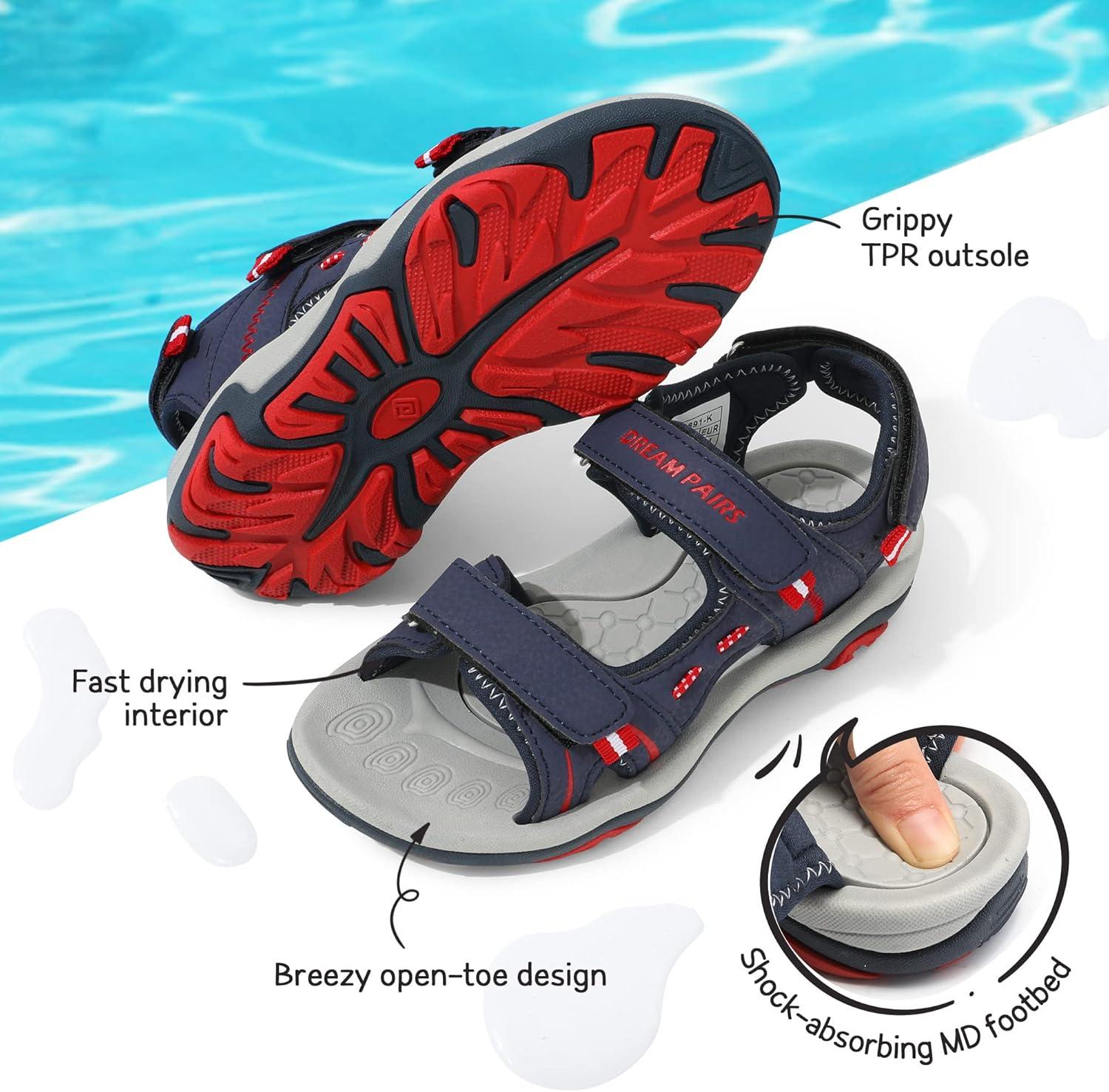 imageDREAM PAIRS Boys Girls Sandals Kids Athletic Summer Sports Water Shoes for ToddlerLittle KidBig KidNavyRed