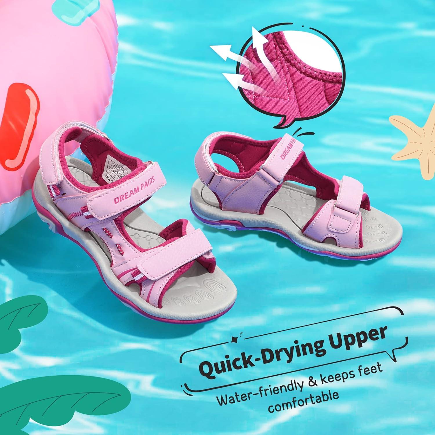 imageDREAM PAIRS Boys Girls Sandals Kids Athletic Summer Sports Water Shoes for ToddlerLittle KidBig KidPinkFuchsia