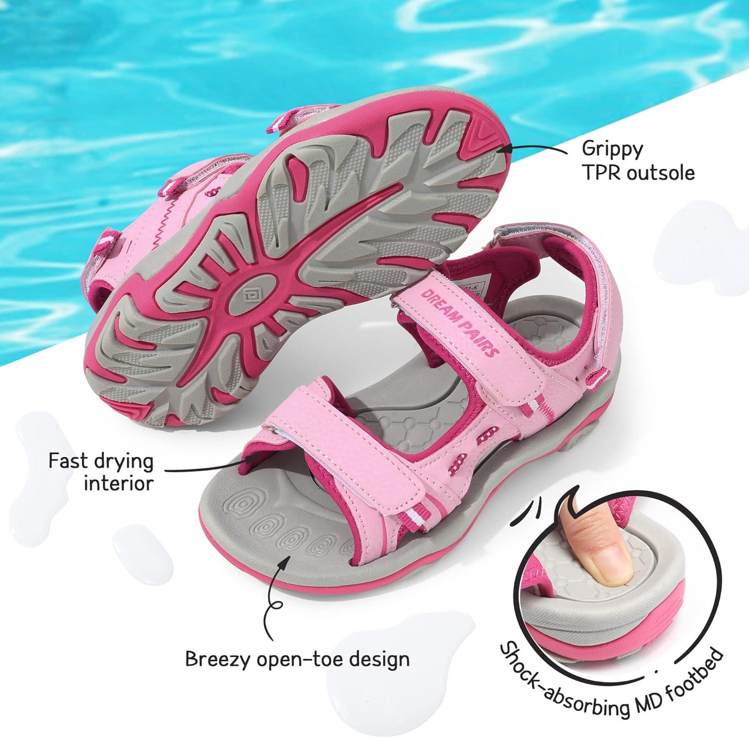 imageDREAM PAIRS Boys Girls Sandals Kids Athletic Summer Sports Water Shoes for ToddlerLittle KidBig KidPinkFuchsia