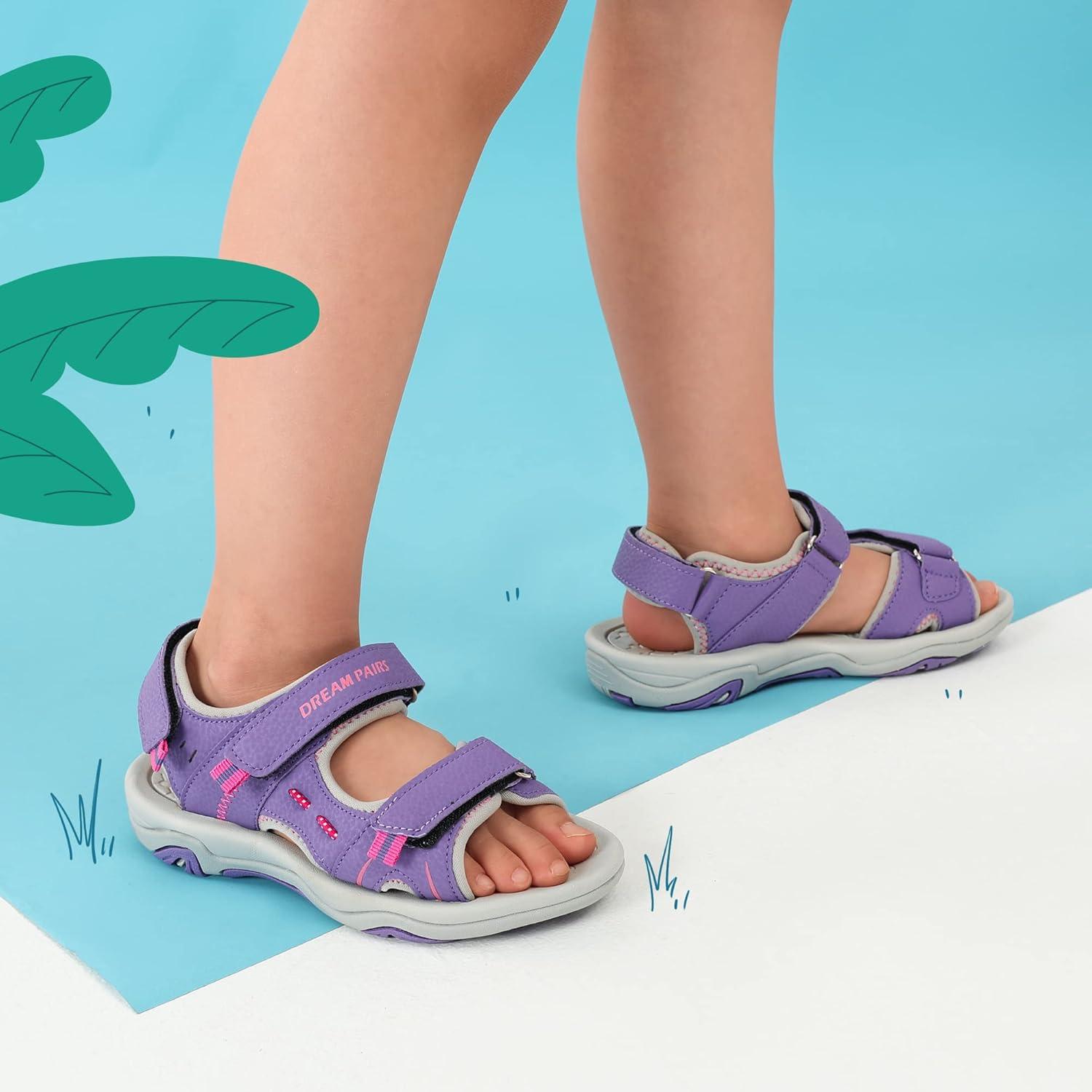 imageDREAM PAIRS Boys Girls Sandals Kids Athletic Summer Sports Water Shoes for ToddlerLittle KidBig KidPurpleFuchsiaLightGrey