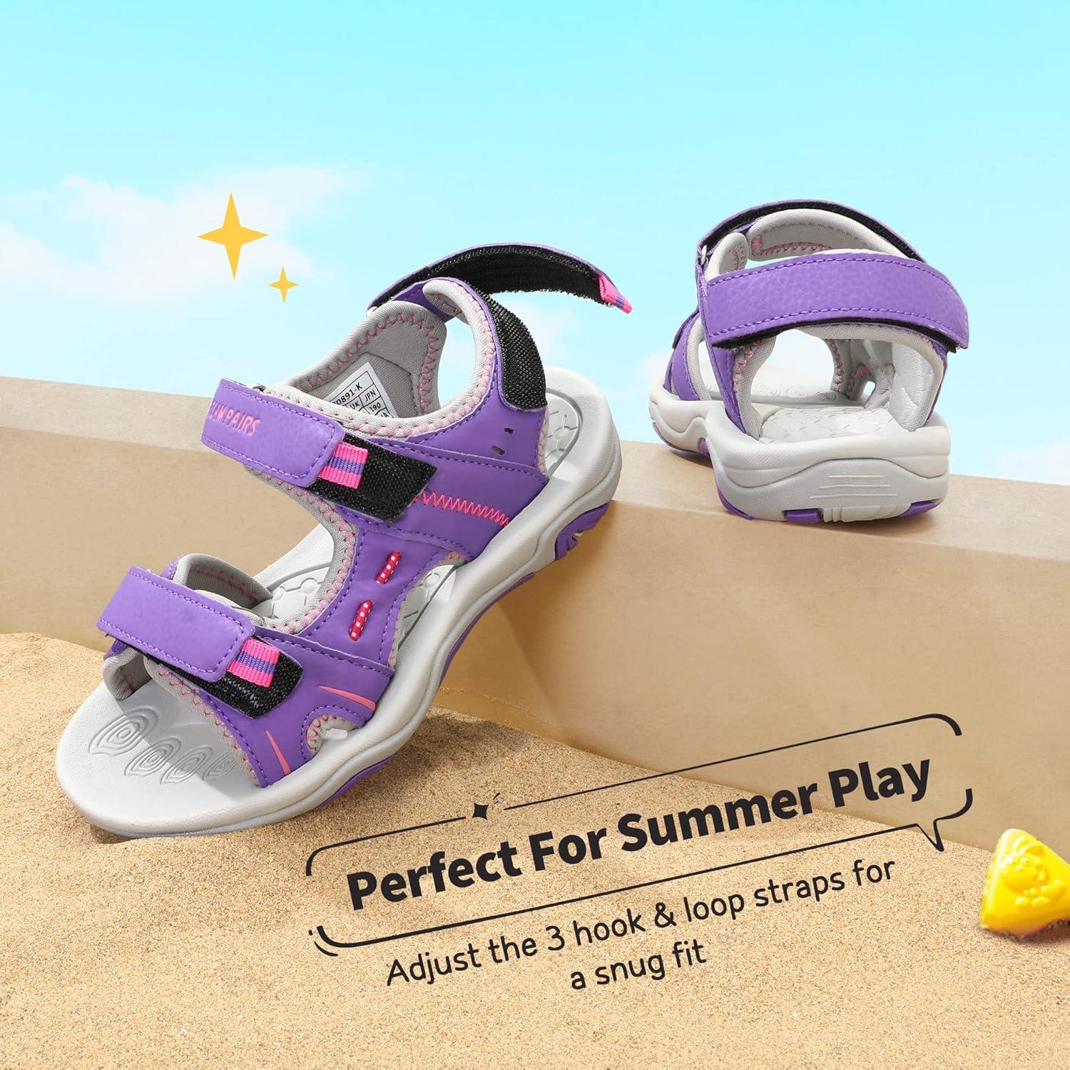 imageDREAM PAIRS Boys Girls Sandals Kids Athletic Summer Sports Water Shoes for ToddlerLittle KidBig KidPurpleFuchsiaLightGrey