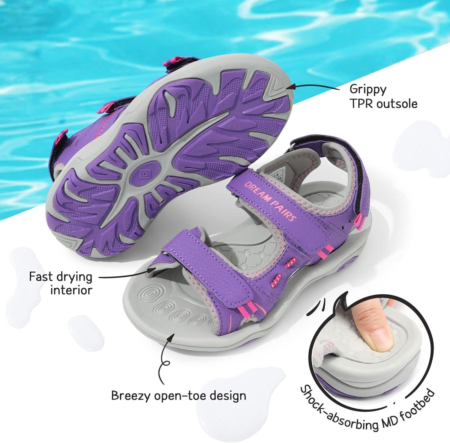 imageDREAM PAIRS Boys Girls Sandals Kids Athletic Summer Sports Water Shoes for ToddlerLittle KidBig KidPurpleFuchsiaLightGrey