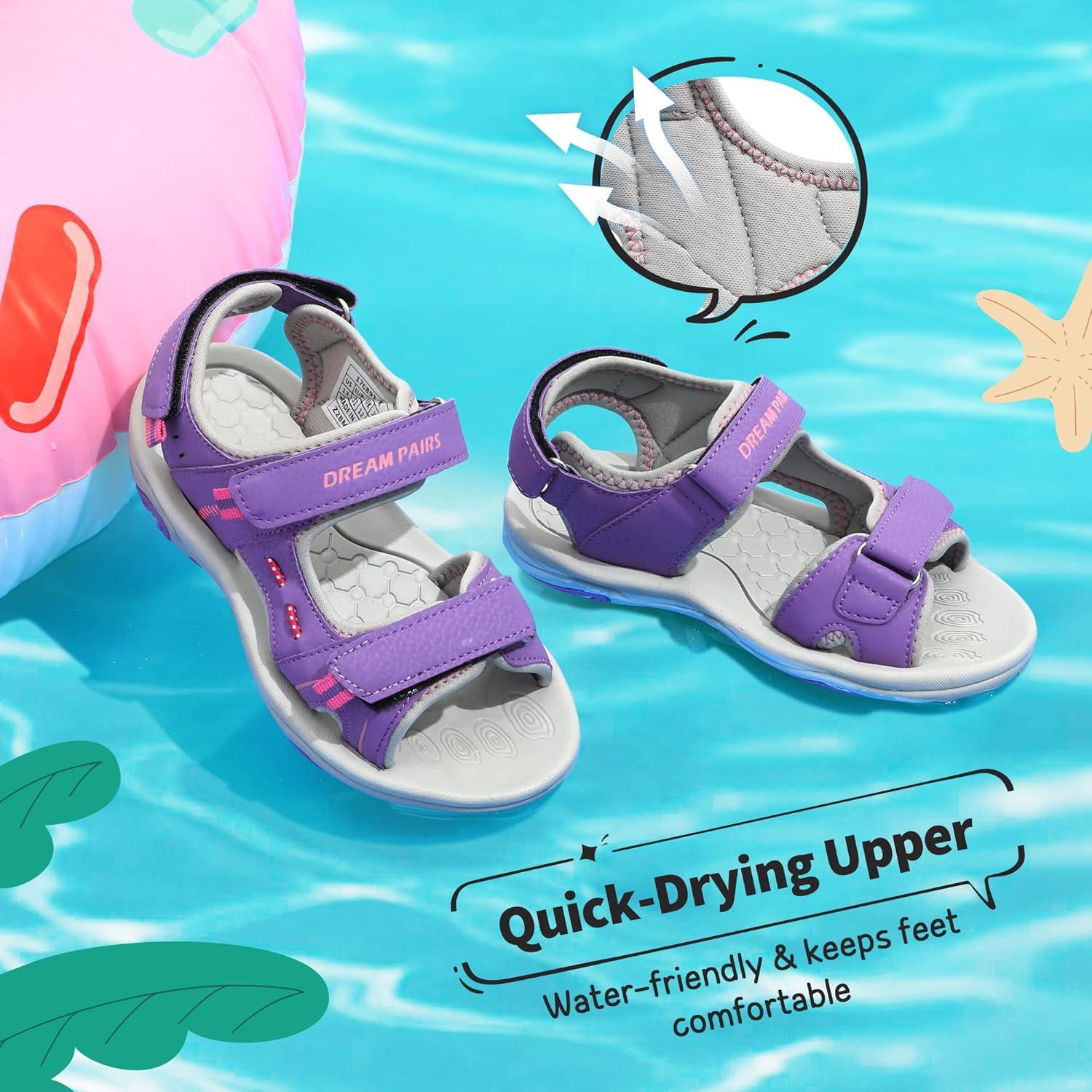 imageDREAM PAIRS Boys Girls Sandals Kids Athletic Summer Sports Water Shoes for ToddlerLittle KidBig KidPurpleFuchsiaLightGrey
