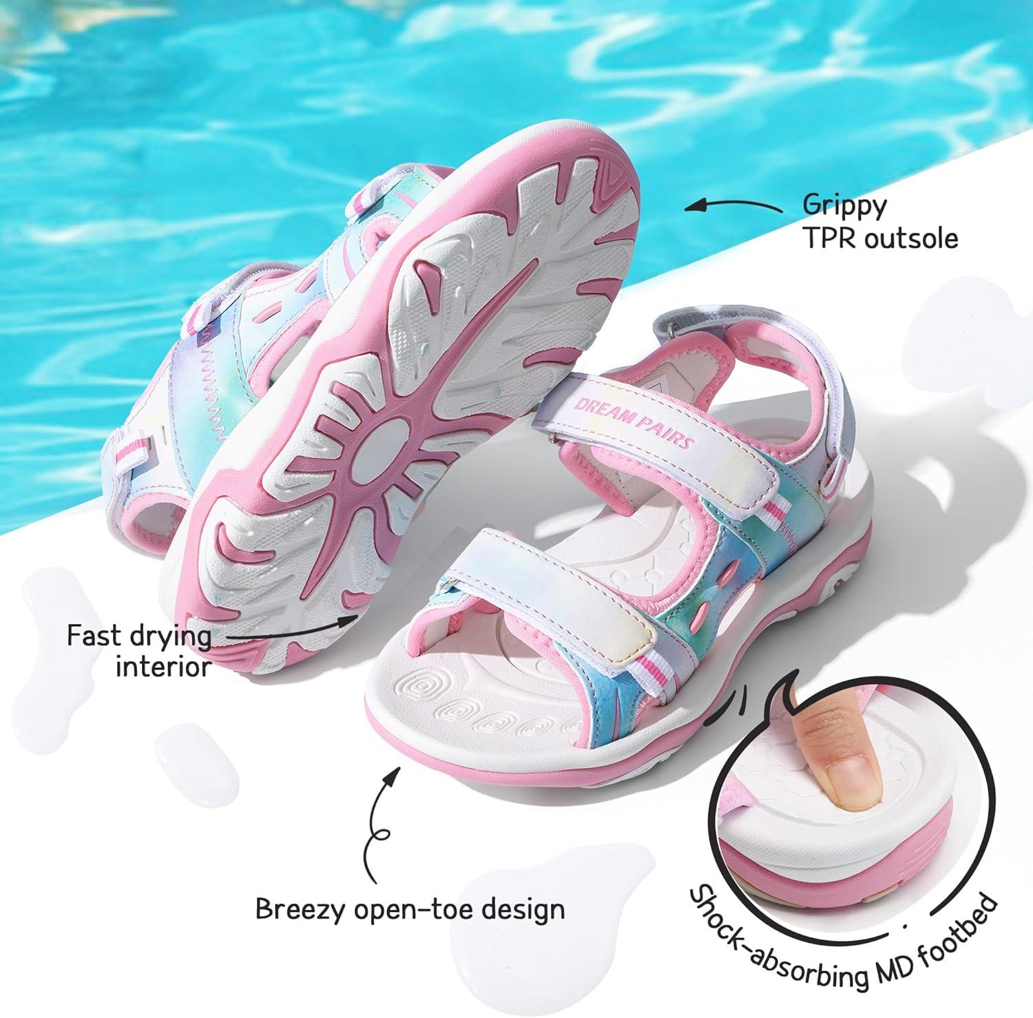 imageDREAM PAIRS Boys Girls Sandals Kids Athletic Summer Sports Water Shoes for ToddlerLittle KidBig KidRainbowPinkpu