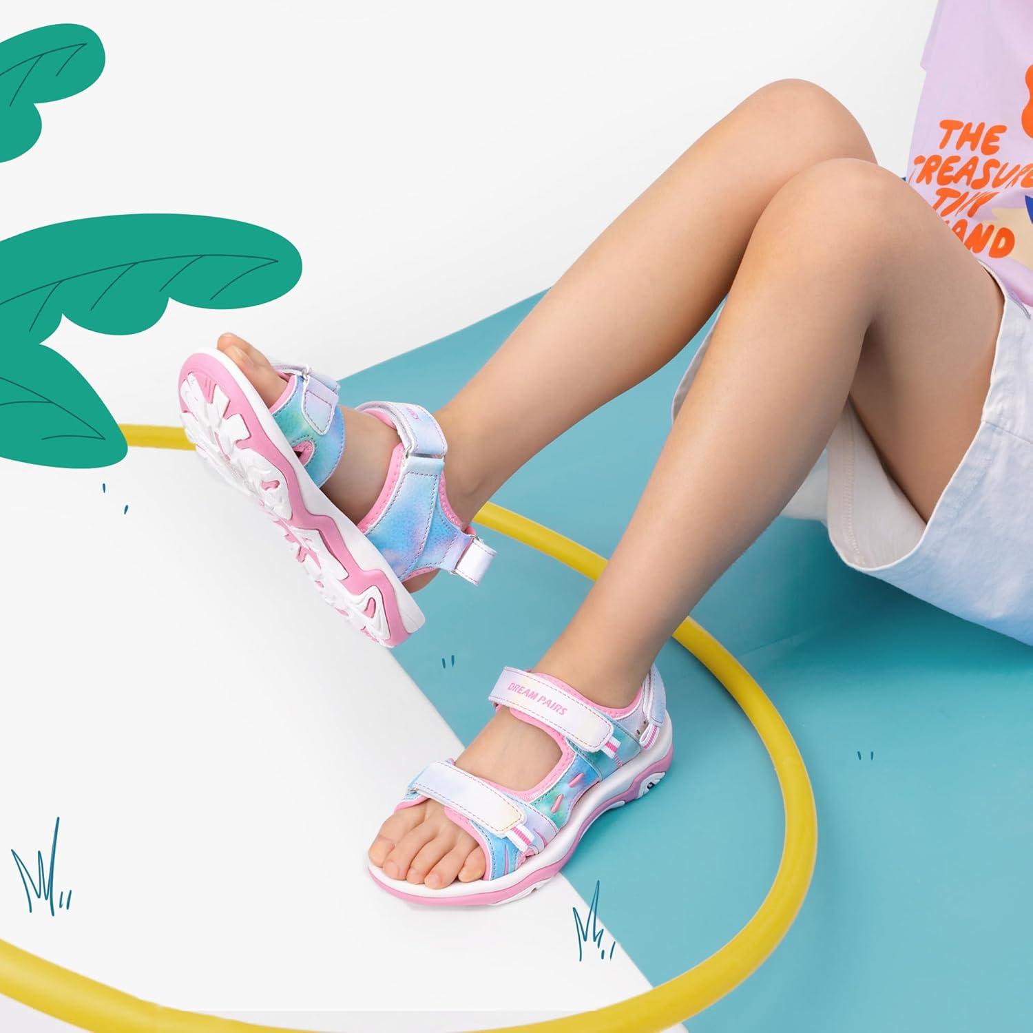 imageDREAM PAIRS Boys Girls Sandals Kids Athletic Summer Sports Water Shoes for ToddlerLittle KidBig KidRainbowPinkpu