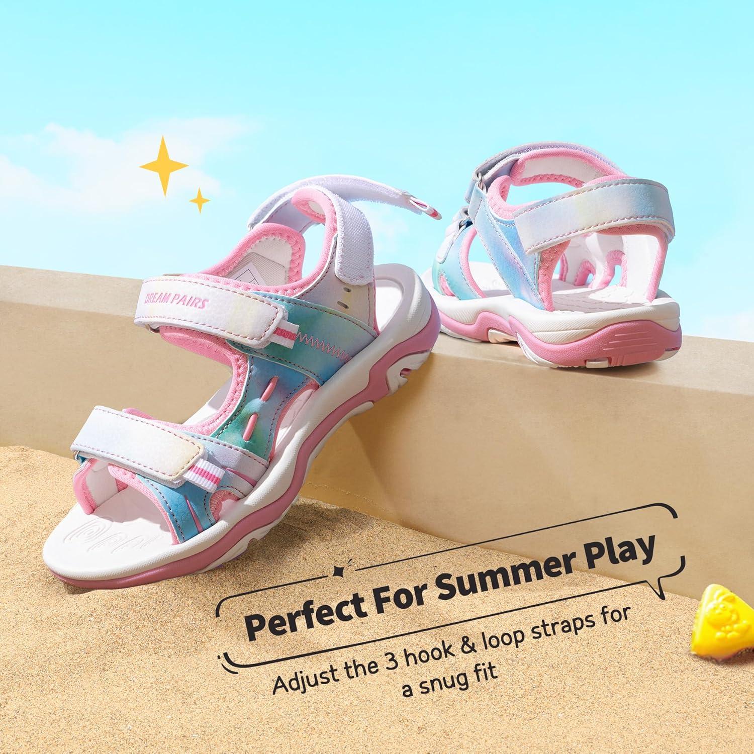 imageDREAM PAIRS Boys Girls Sandals Kids Athletic Summer Sports Water Shoes for ToddlerLittle KidBig KidRainbowPinkpu