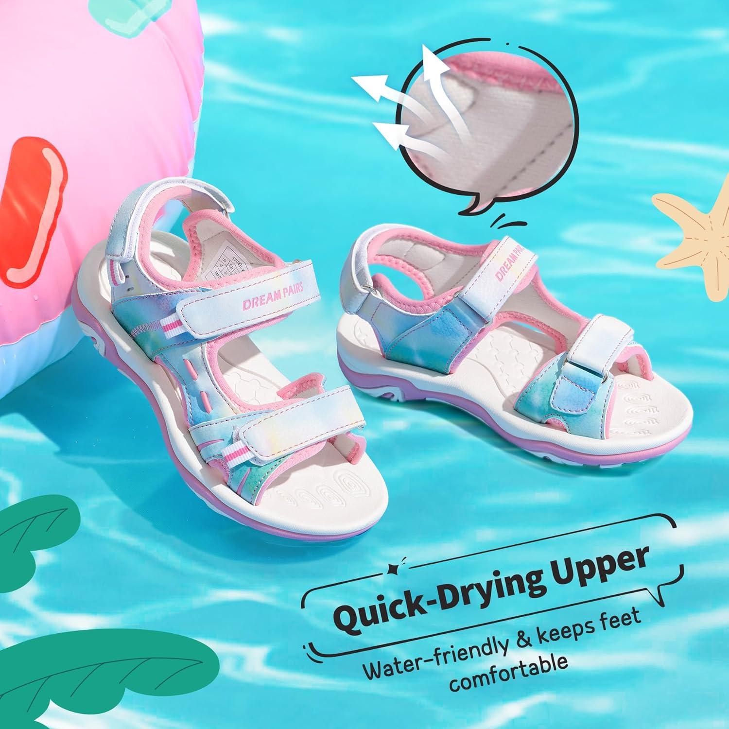 imageDREAM PAIRS Boys Girls Sandals Kids Athletic Summer Sports Water Shoes for ToddlerLittle KidBig KidRainbowPinkpu